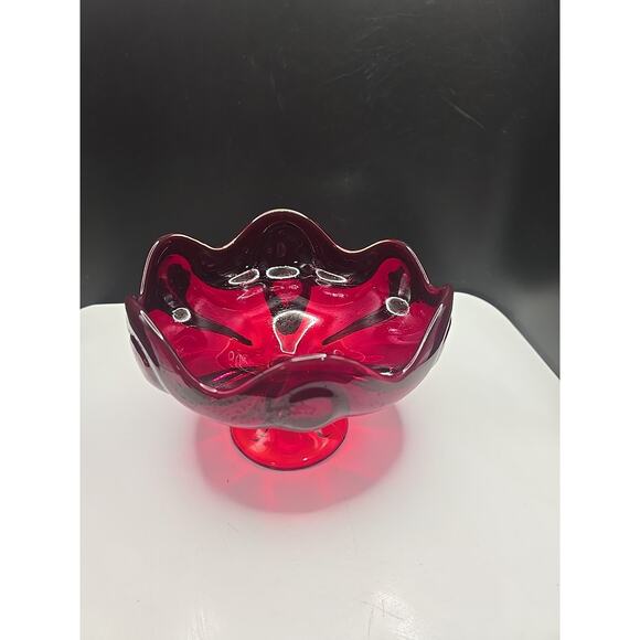 Vtg VIKING RUBY RED GLASS FLUTED COMPOTE 7" dish Candy Bowl MCM 1940s Decorative - Picture 2 of 3